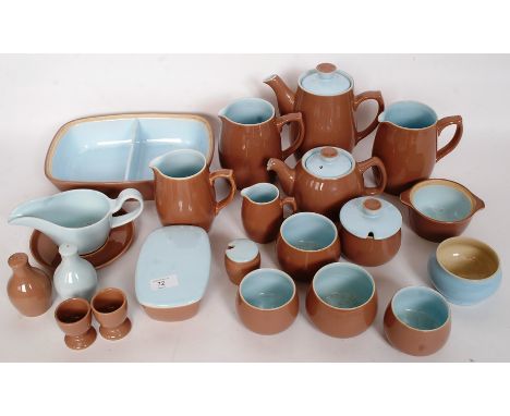 A Denby Langley part dinner / tea service comprising teapots, coffee pots, bowls, serving dish, gravy boat etc