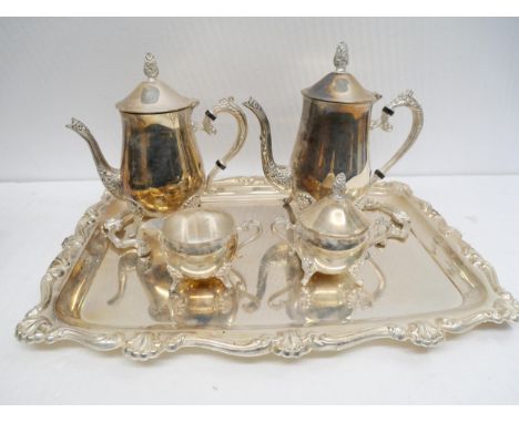 A five piece silver plated coffee and tea set including tray. Box a/f 
