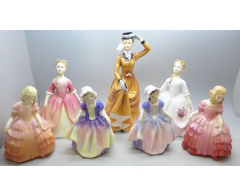 A collection of Royal Doulton figures of ladies including Lavender Rose by Peggy Davies, Debbie, Dinky Do, Rose, Francesca Ar