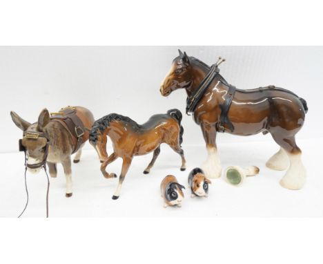 Five boxes of assorted china and glass to include Beswick horses, Royal Vale teacups and saucers, other porcelain tea wares, 
