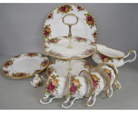 A collection of Royal Albert Old Country Roses pattern comprising of thirteen teacups, five bowls, six side plates, six dinne