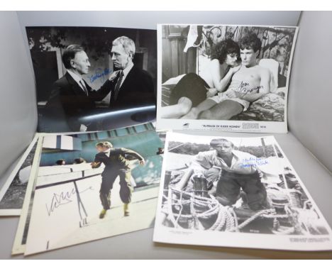 Six autographed film stills, Tommy Kirk, Bruce Glover (James Bond), Malcolm McDowell, Max Van Syndow, Jonny Kirk, Tom Berenge