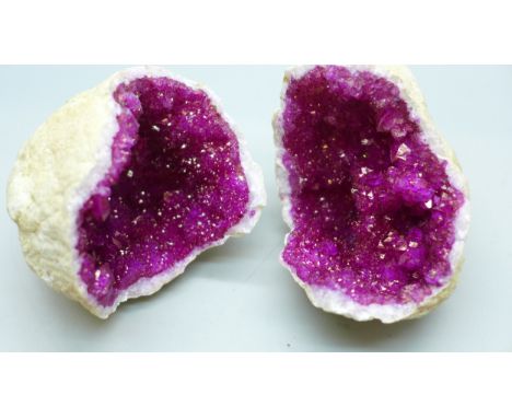 A Moroccan rainbow titanium coated quartz geode, approximately 7.5cm x 9cm