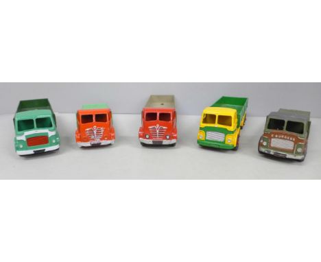Two Dinky Supertoys Leyland Octopus, a Foden flatbed, a Foden lorry and another Octopus, all repainted