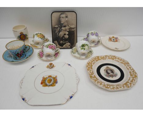 A set of four Paragon Harry Wheatcroft famous roses bone china cups and saucers, together with a Edward VIII cup and plate, a