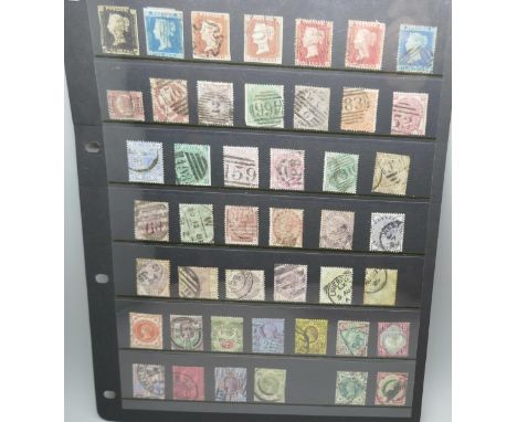 Stamps; stocksheet of used Great Britain Queen Victoria stamps, penny black onwards