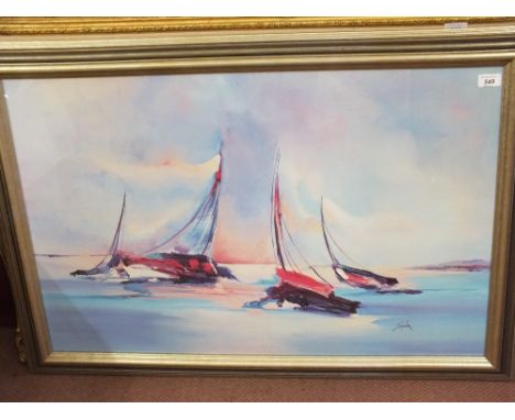 A print of sailing boats by Janine, 23" x 35"