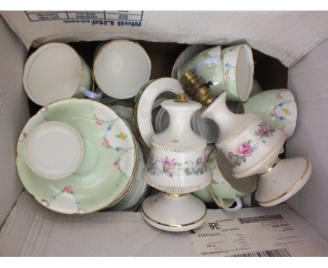 A Grafton floral tea set, a Victorian green leaf plate and other china (two boxes)