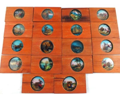 A Victorian box containing mainly coloured glass lantern slides including English and continental views, "Jackdraw of Reims",