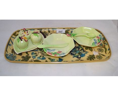 A Carltonware Australian pattern cruet and jam and butter dishes with spoon and knife