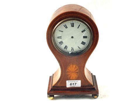 An Edwardian inlaid waisted mantel clock (cracked glass)
