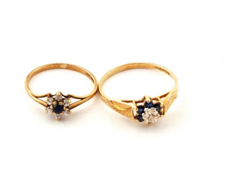 Two 9ct Gold Diamond and Sapphire cluster rings