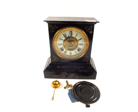 An Ansonia black metal striking mantel clock