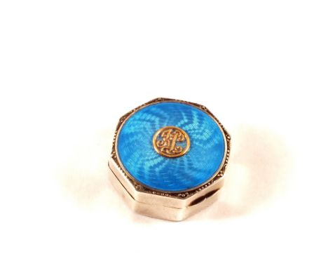 A Silver and blue enamel pillbox marked 925, 1929