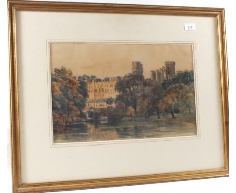 A framed print of Warwick Castle 11" x 18"