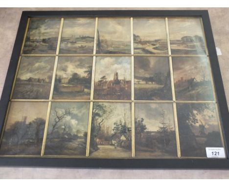 Thomas Church 1798-1865, a framed print of fifteen different oil landscapes, 15" x 19"