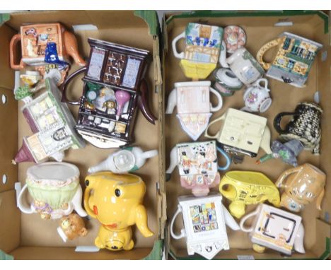 A Mixed Collection of Novelty Teapots to include examples from Wade, Teapottery amongst others (2 Trays)