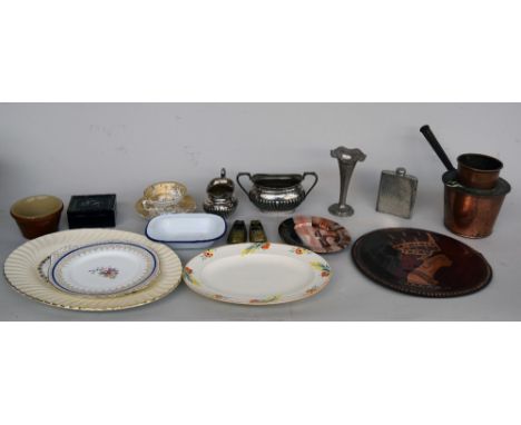 A mixed lot, to include an EPNS coffee pot, teapot, sauce bowl, vegetable serving dish and other EPNS items, a cut glass cake