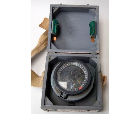 A Royal Air Force P11 aircraft compass, circa 1944, in wooden case of issue marked 'Type P11 Delicate Instrument Handle with 