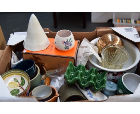 A selection of ceramics, mostly small earthenware and studio pottery bowls, with an example from Poole Pottery, a vintage cer