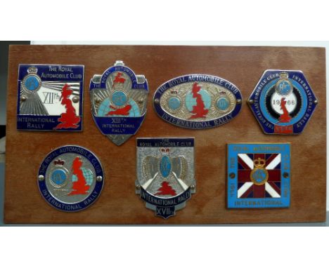 A set of seven RAC Club enamel and chrome badges for the 12th to the 19th International Rallies, circa 1960s