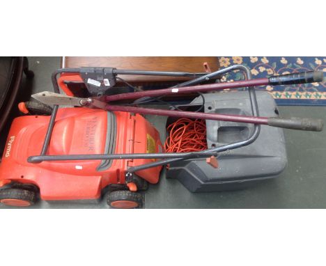 A Flymo Venturer Turbo 350 roller rotary lawn mower, together with a pair of Wilkinson Sword long handled lawn shears