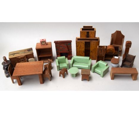 A child's tea service, along with a collection of 1950s doll's house furniture, including British made pieces by 'DOL-TOI', t