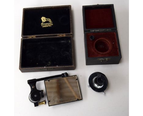 A Spencer Buffalo USA microscope condenser in original box and a W Watson & Sons Ltd camera lucida in box