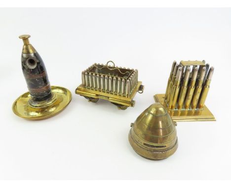 Trenchart - A railway goods wagon constructed with empty bullet cases surrounding central lift-out compartment, 11.5cms long 