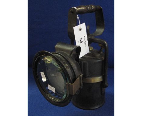 Great Western Railway 'The Premiere Lamp Company' carbide hand lantern with turned wooden handle.