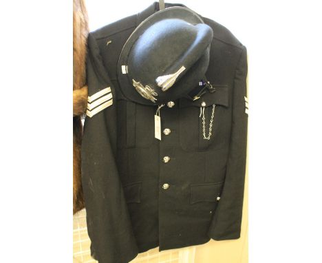 Original Police Seargent's uniform with tunic, having medal ribbons, whistle on chain, trousers and South Wales Constabulary 