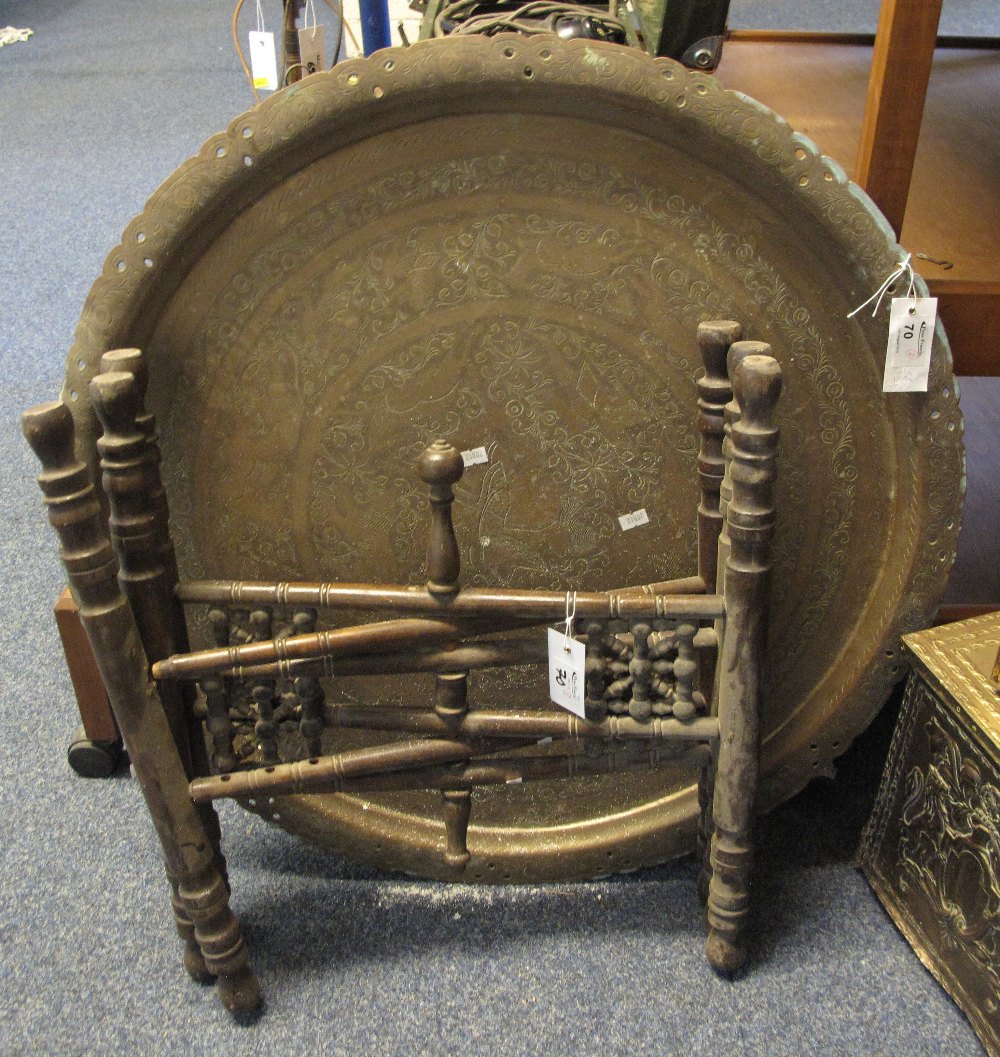 Middle Eastern Design Brass Top Table On Folding Legs