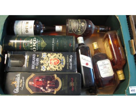 Box of assorted whisky to include: Ballentine's Finest Scotch Whisky; Glen Clencrinan 12 year old malt; Gold River Blended Wh