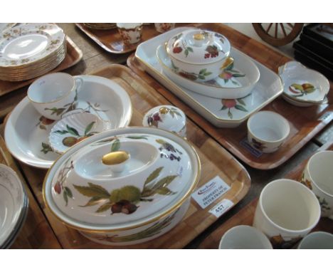 Two trays of Royal Worcester 'Evesham' oven to tableware, to include: tureens and covers; shell design dishes; ramekins; serv