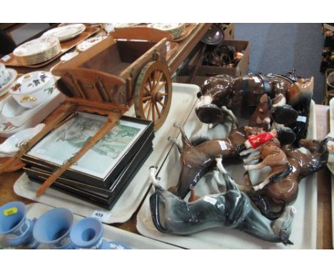 Two trays to include various china studies of horses including: Beswick; Sylvac seated dog; Shire horse and cart and series o