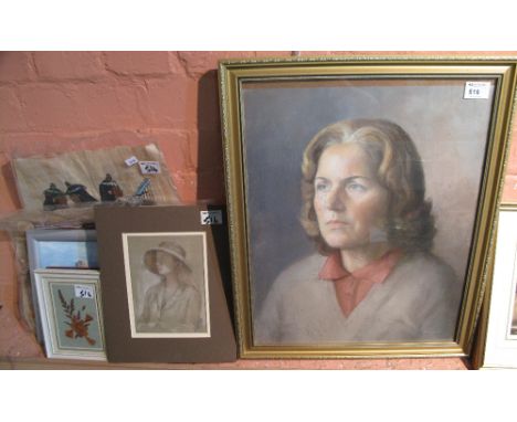 Group of assorted furnishing pictures, Egyptian studies etc. together with K. Foster, two portrait studies in pastels, on fra