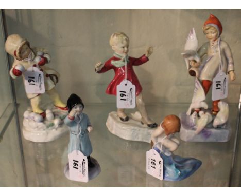 Five Royal Worcester bone china 'Months of the Year' figures to include three by F.G. Doughty, 'November', 3418; 'December', 