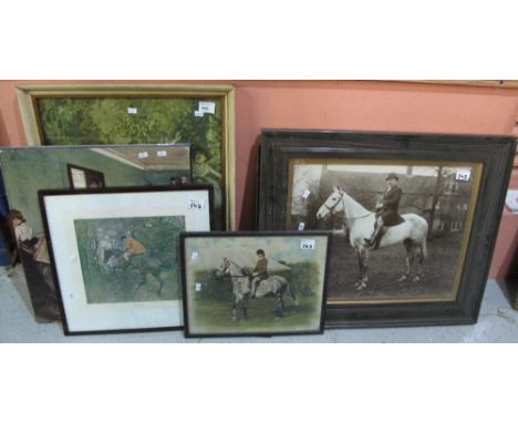 Group of assorted furnishing pictures to include hunting print after Munnings, three equestrian photographs and two ballet pr