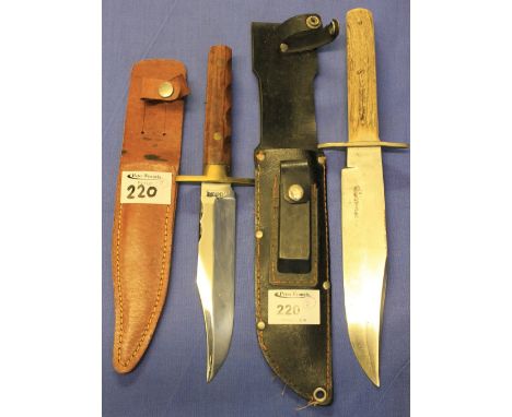 Solingen made Whitby 'Original Bowie knife' with horn scales and leather scabbard with sharpening steel, together with an Eng