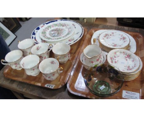 Two trays of assorted china to include: 'Paragon'; 'Victoriana Rose' pattern part teaware; Royal Doulton 'Four Seasons' colle