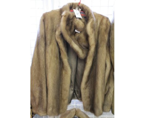 Lady's light brown/pastel mink fur jacket with hat marked: 'Matty Owen'.  (2)