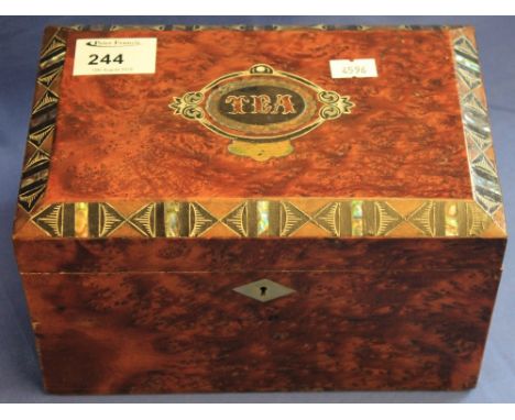 19th Century mother-of-pearl inlaid walnut two section tea caddy.