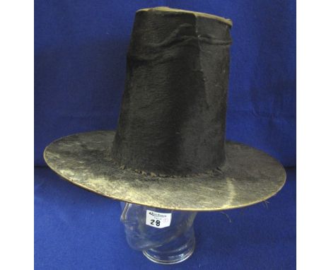 Traditional Welsh moleskin lady's tall hat together with a glass mannequin display head. (2) CONDITION REPORT: Top just about
