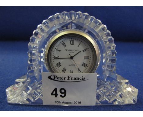 Waterford lead crystal glass miniature arch topped mantel clock.