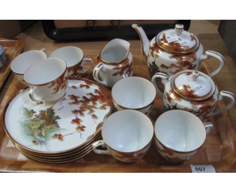 Tray of Japanese eggshell porcelain part teaware comprising: cups; saucers; cream jug; sucrier and teapot.