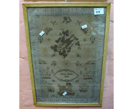 Early 19th Century framed needlepoint sampler by Jane White, 1839. Framed and glazed. CONDITION REPORT: Modern frame. 48 x 33