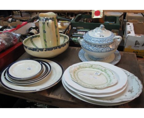 Group of assorted 19th Century and later ceramics to include: various graduated and similar meat plates, transfer printed, bl
