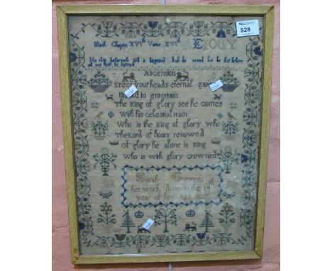 Early 19th Century framed needlepoint sampler by Sarah George, aged 14, 1827.  Framed and glazed. CONDITION REPORT: 43 x 33cm