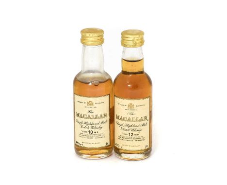 Macallan 12 Year Old Single Highland Malt Scotch Whisky, 43% vol 5cl (one miniature), Macallan 10 Year Old Single Highland Ma