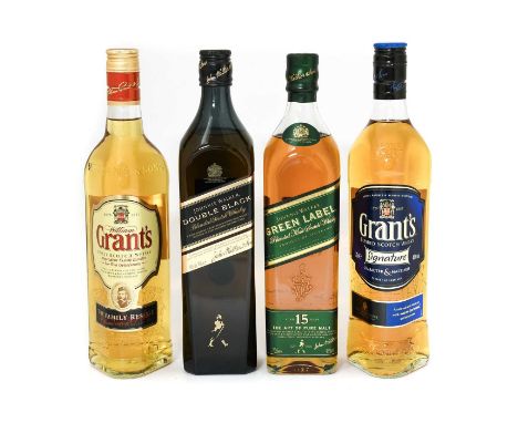 Johnnie Walker Green Label 15 Years Old Blended Malt Scotch Whisky, 43% vol 70cl (one bottle), Johnnie Walker Double Black Bl